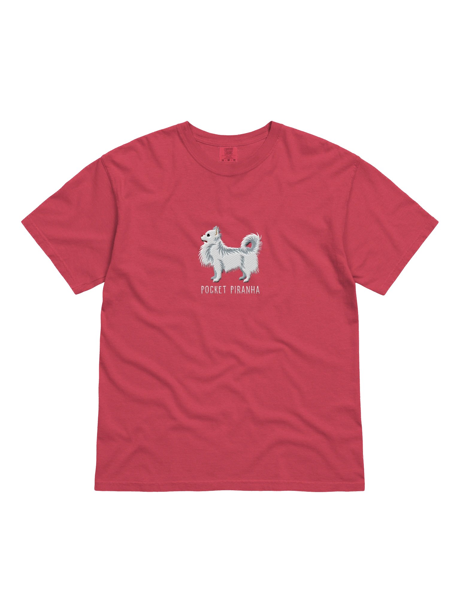 Pocket Piranha T-Shirt(Embroidered) of a Longhaired Chihuahua(White) product image (4)