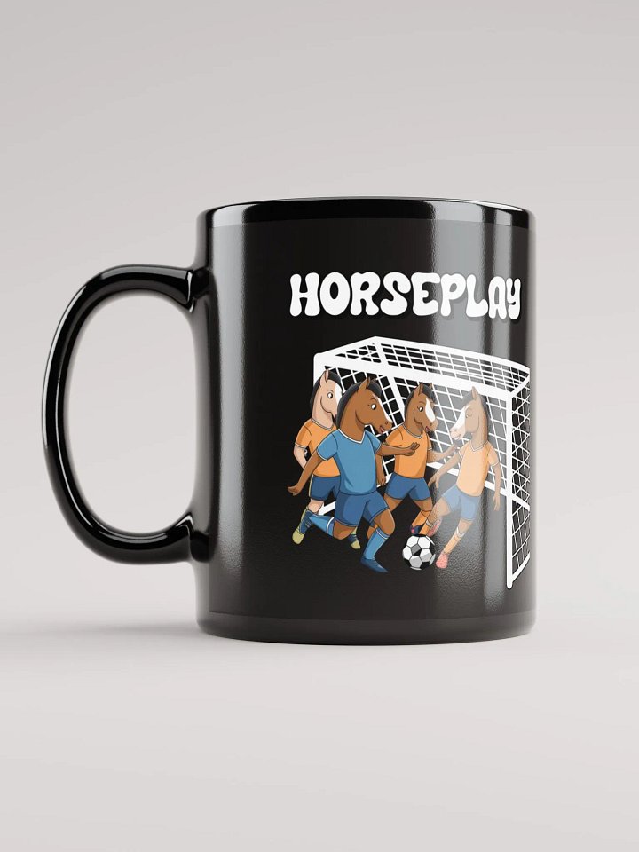Horseplay - Horses Playing Soccer - Funny Wordplay Black Coffee Mug product image (6)
