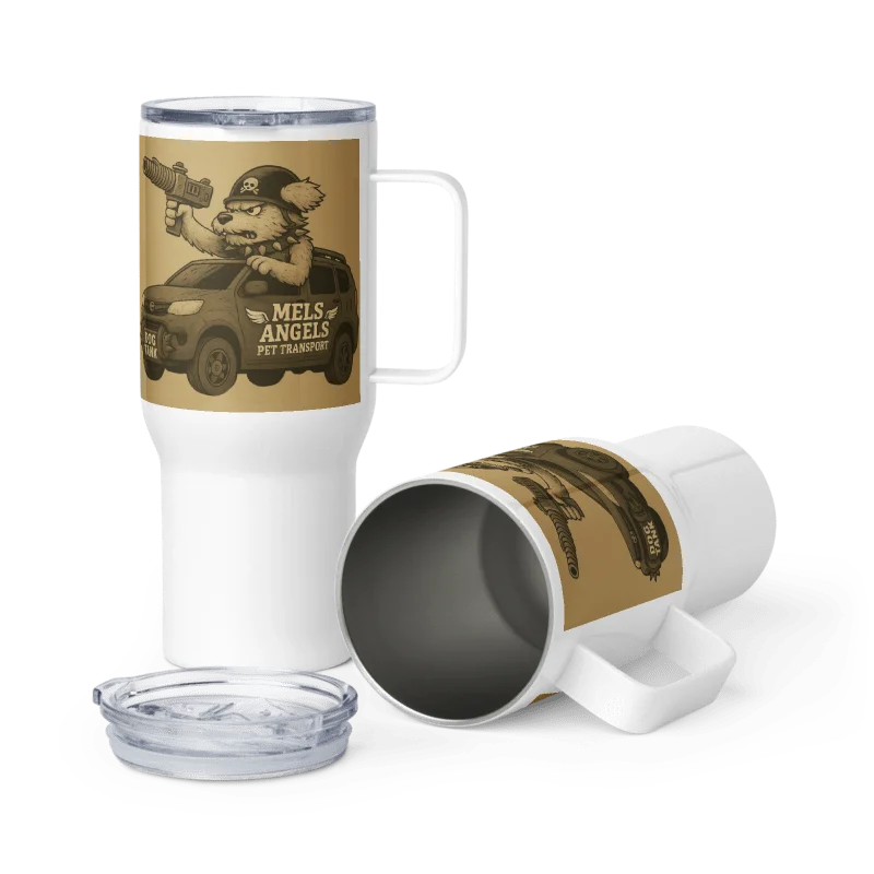 Dog Tank Travel Mug with Handle — Mel’s Angels Pet Transport Insulated Coffee Tumbler (25oz & 40oz) product image (6)
