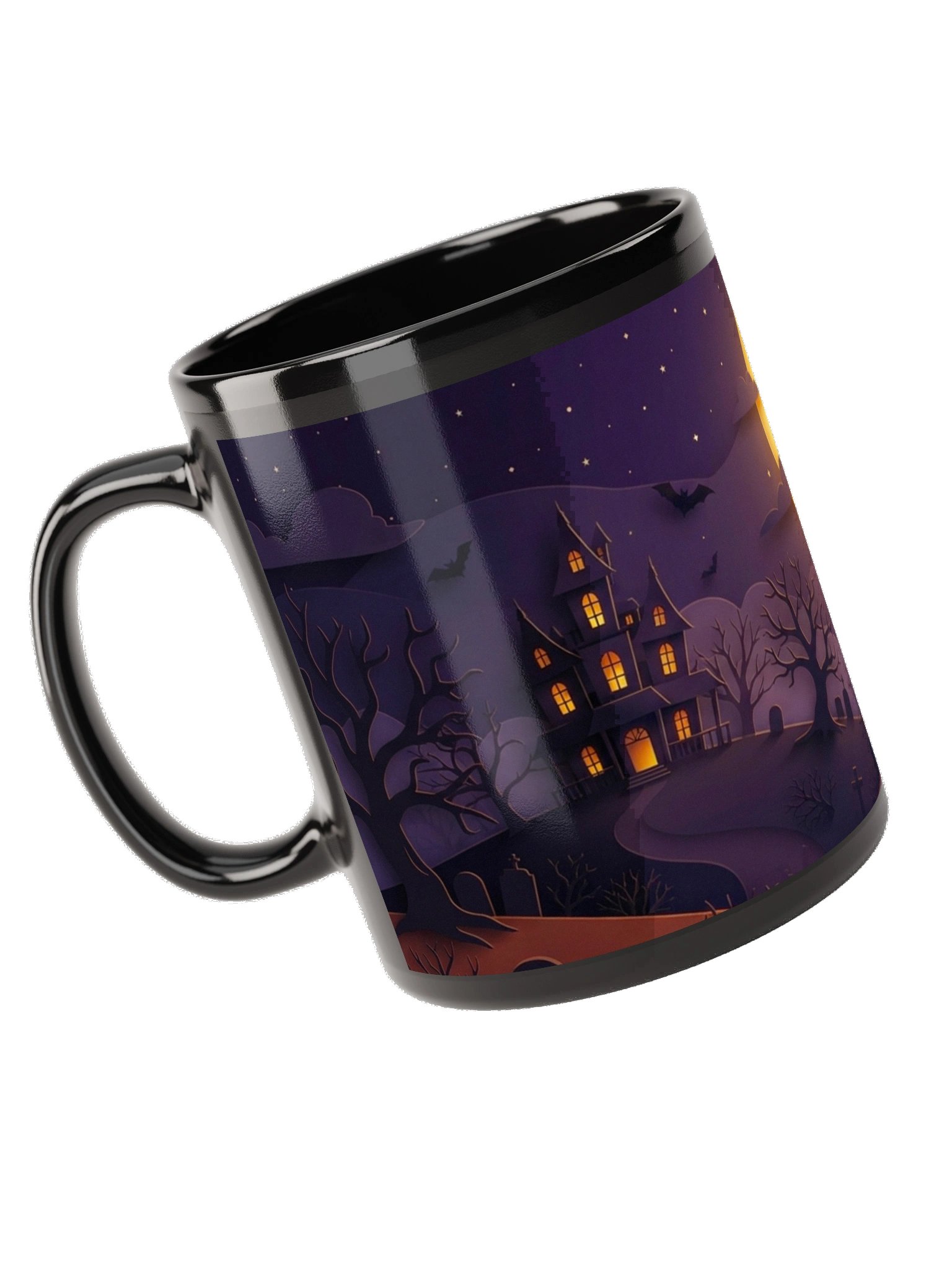 Midnight Manor 3D Paper-Cut Black Mug | Haunted House Halloween Coffee Cup product image (10)