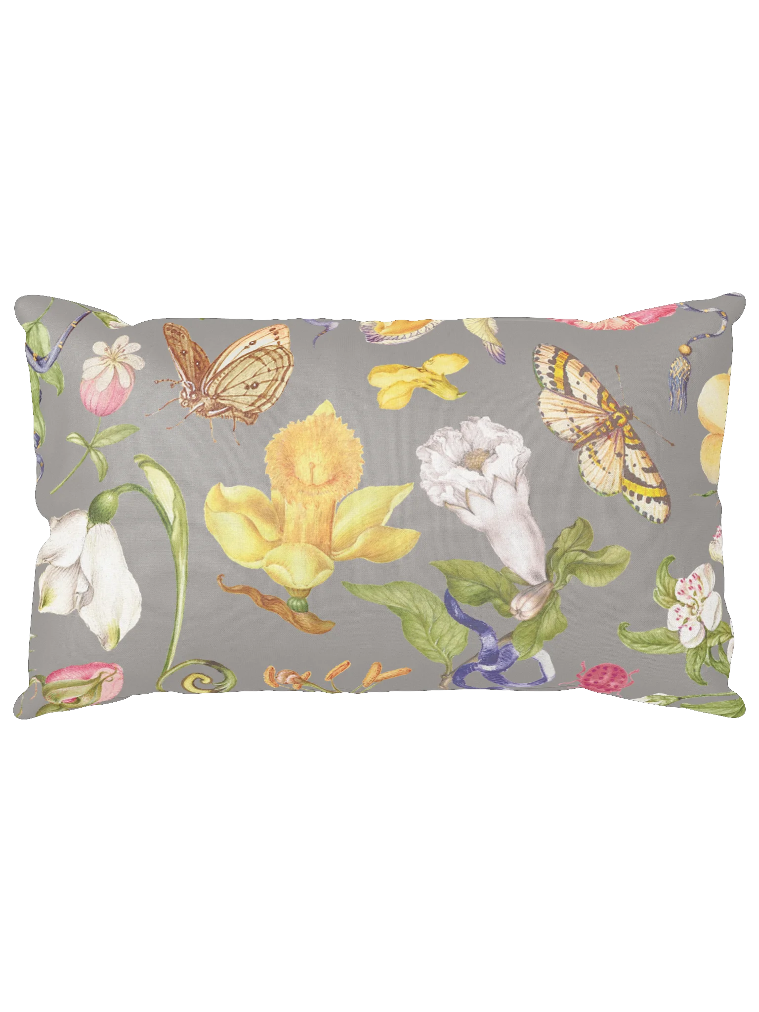 Vintage-Inspired Floral & Butterfly All-Over Print Pillow – Gray product image (15)