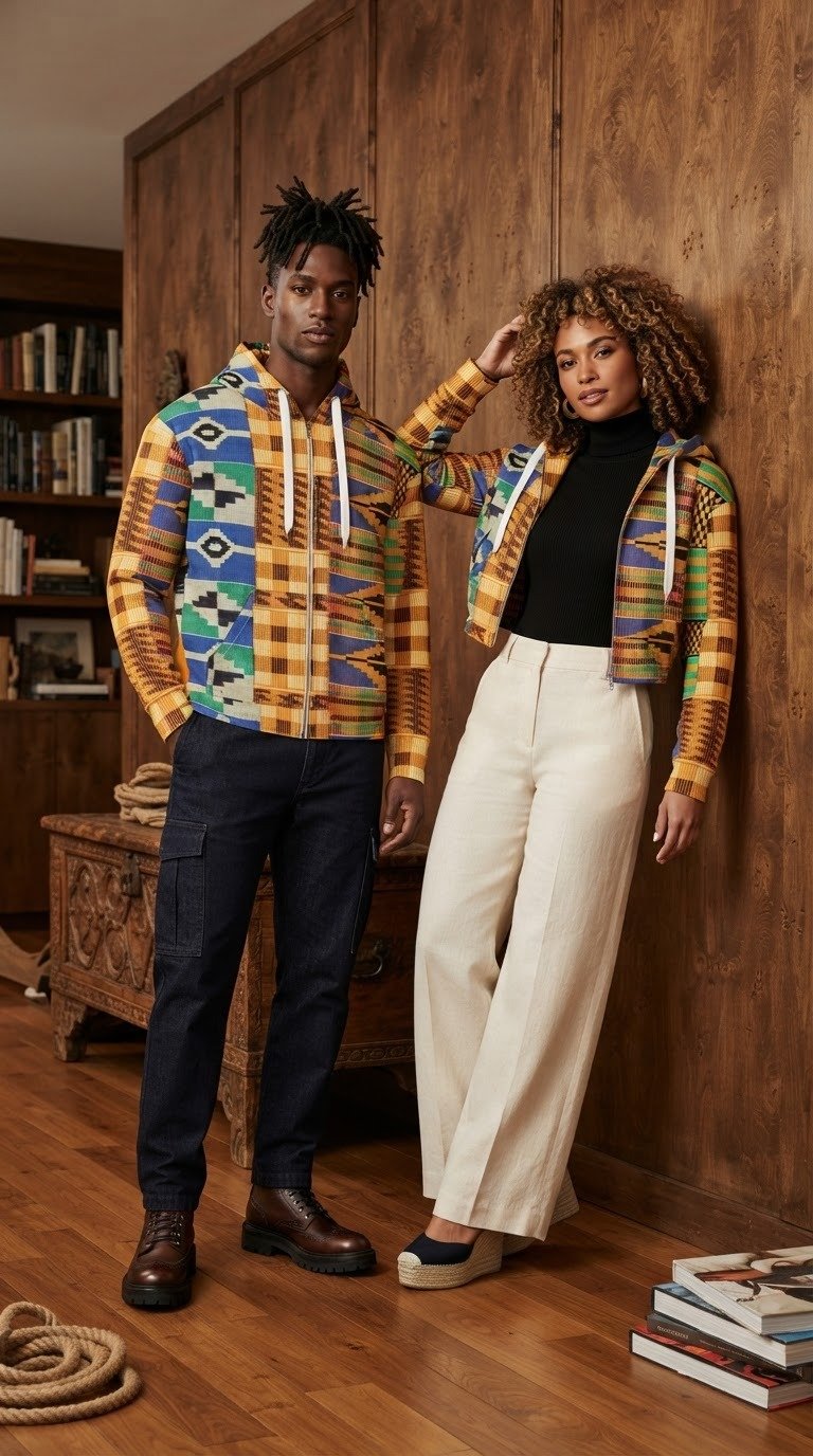 Kente patch zip hoodie-Unisex product image (1)