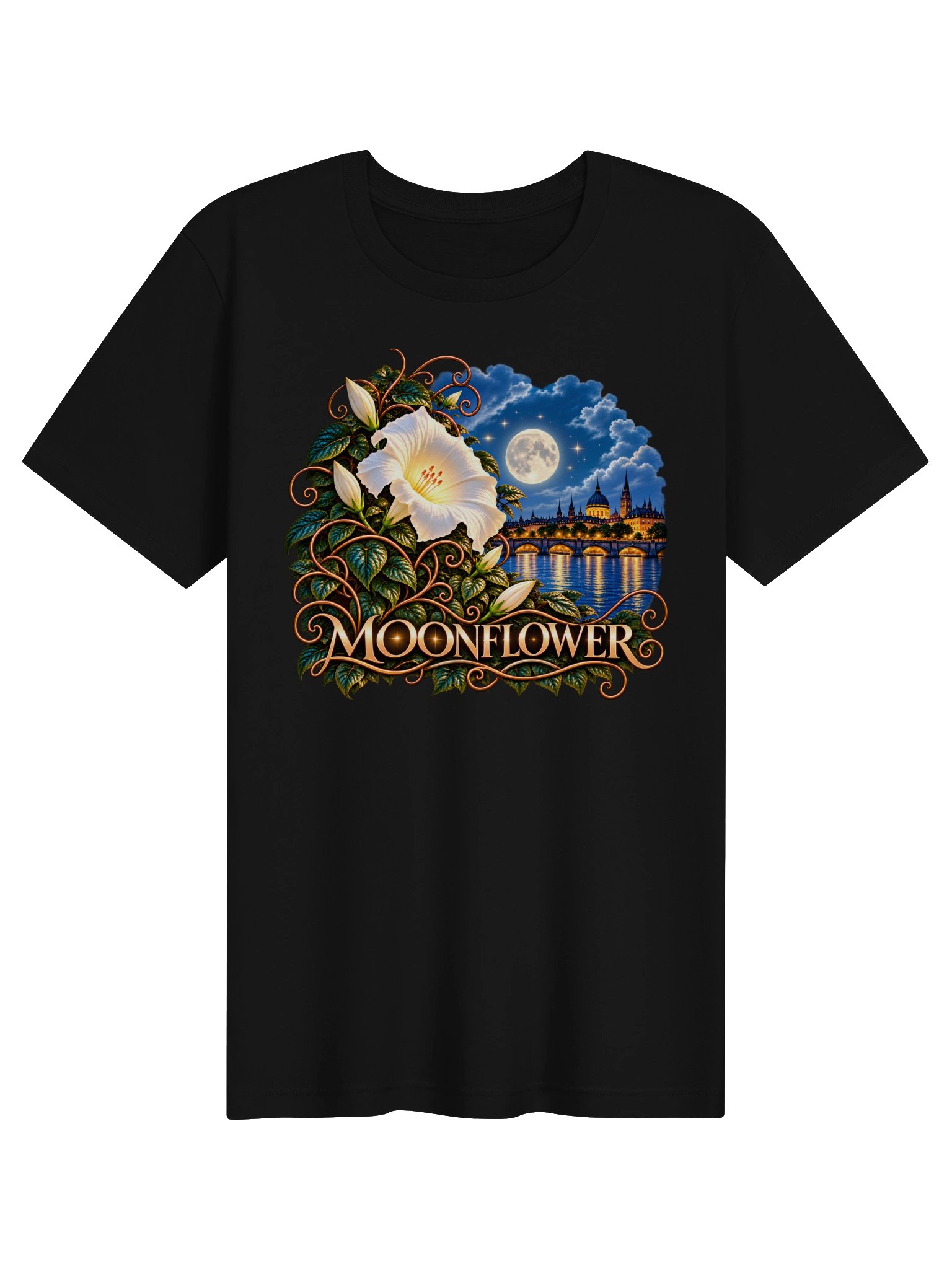 Moonflower – Moonlight & Floral Art T-Shirt by Elixir AJ product image (1)