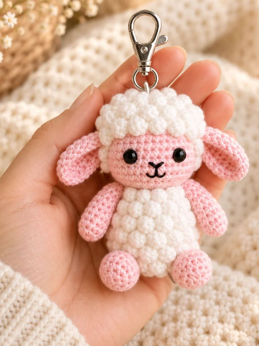 Fluffy Lamb Keychain Pattern, Crochet Sheep Amigurumi PDF, Bag Charm, Instant Download product image (3)