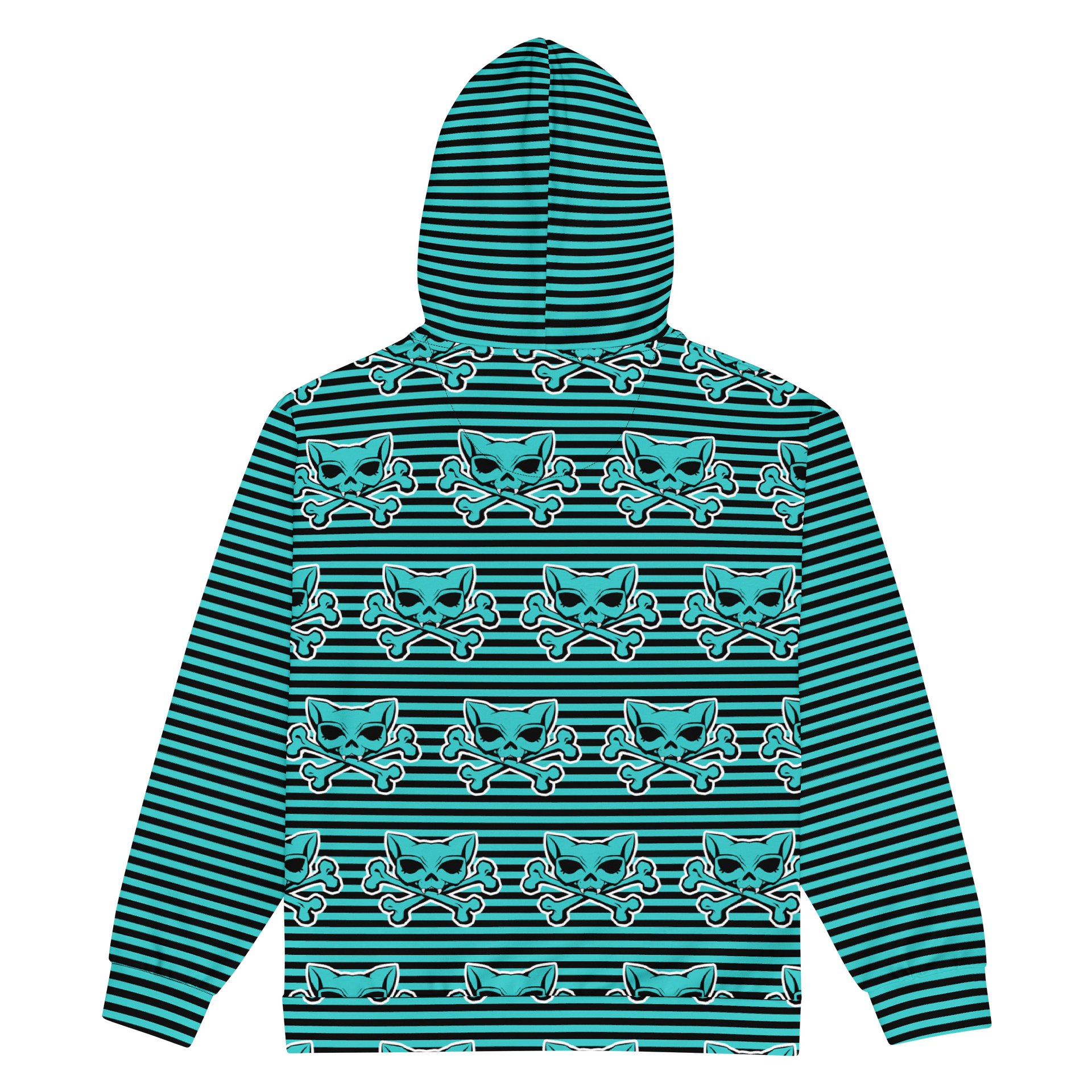 Blaque and Turquoise Kat Skull Remix Stripped Hoodie product image (2)