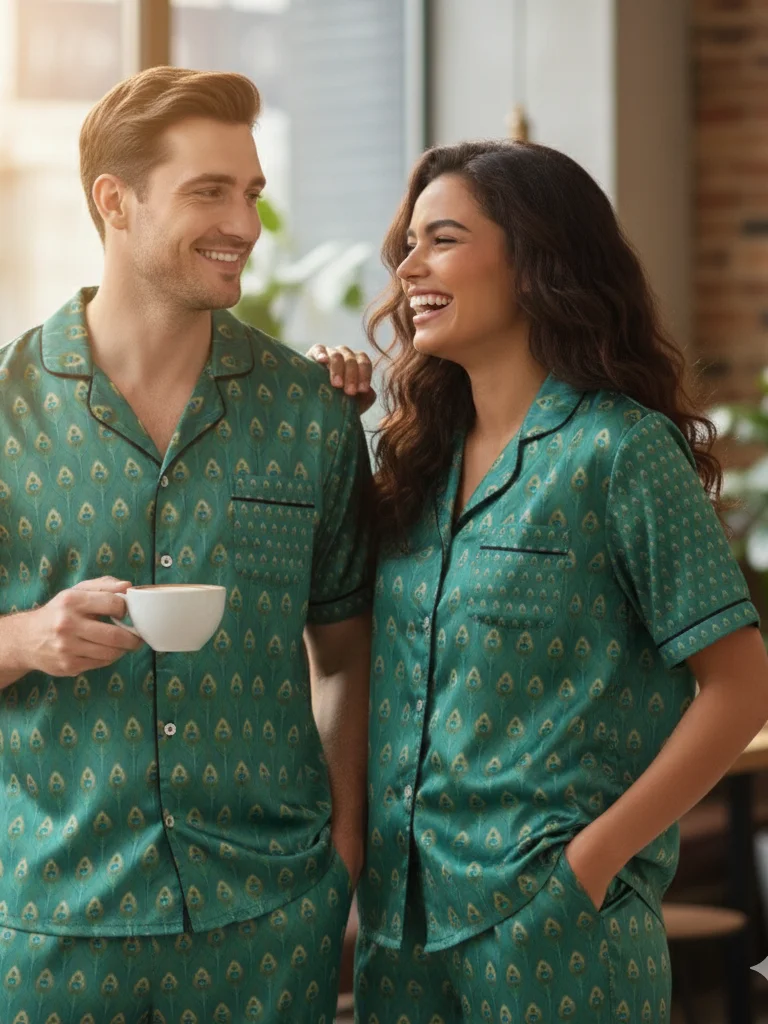 The Luminous Plume — Elegant Peacock Feather Pajama Top product image (6)