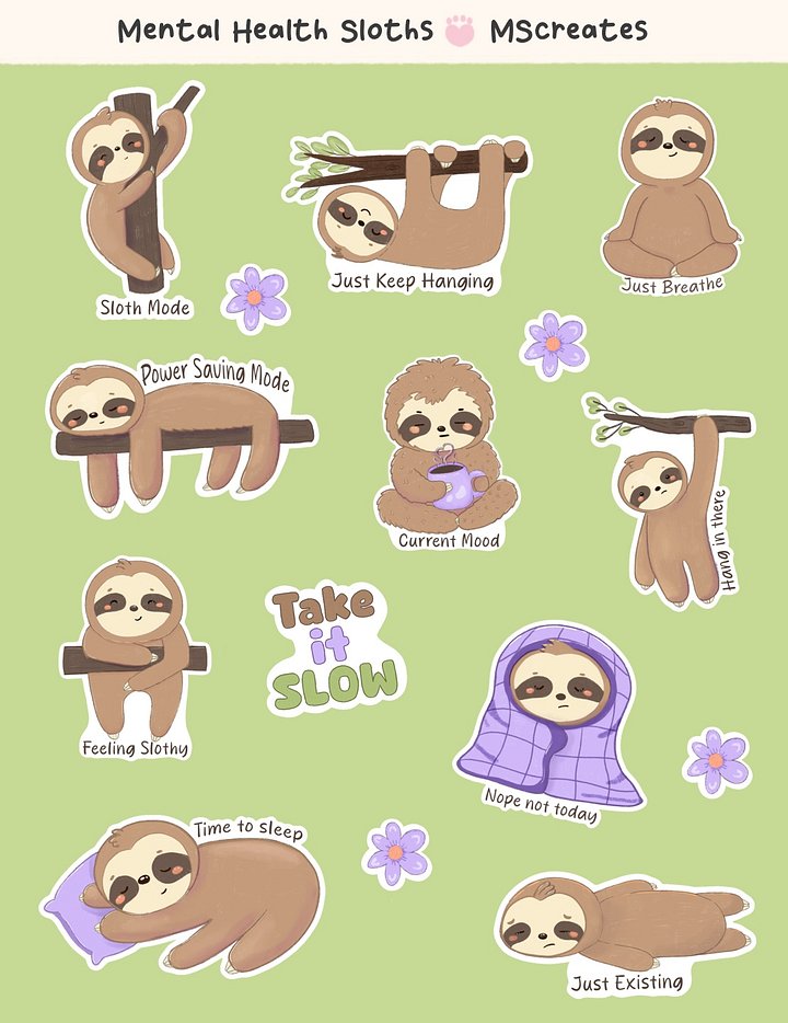 Sloth Mental Health Sticker Sheet product image (1)