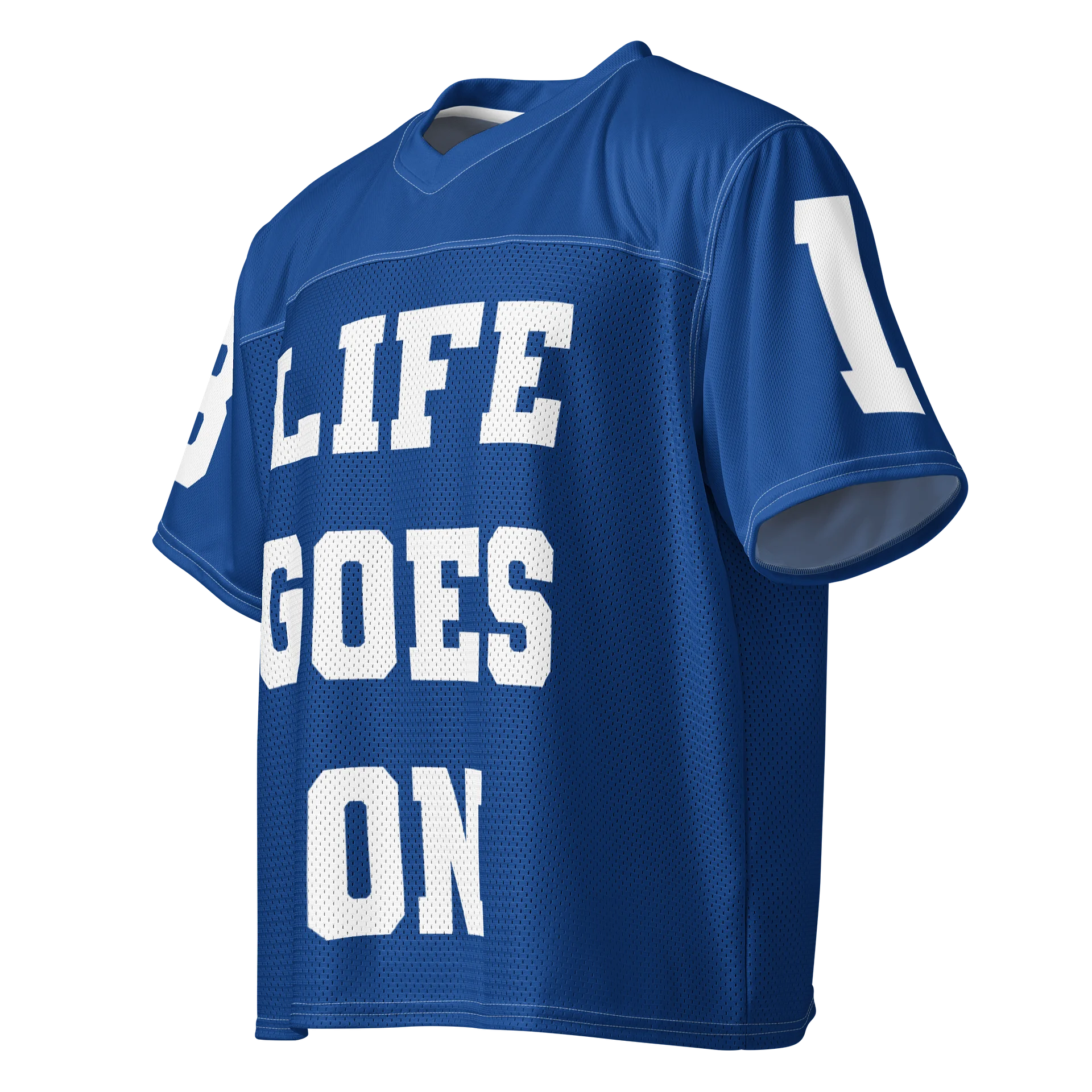 LIFE GOES ON Blue Football Jersey (Unisex) product image (3)