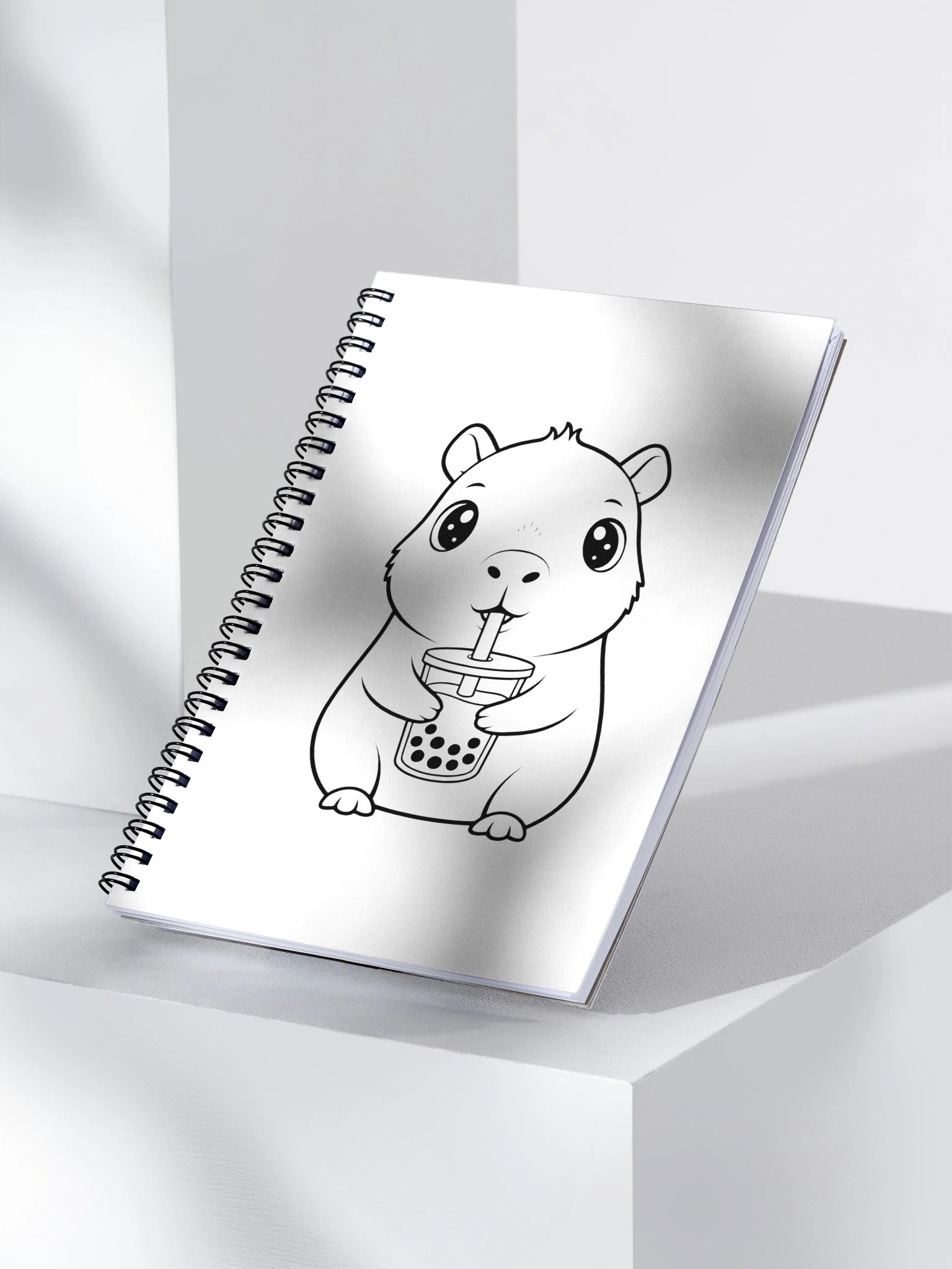 Capybara Journal Kawaii Design Animal Drinking Bubble Tea Cute Spiral Notebook product image (3)