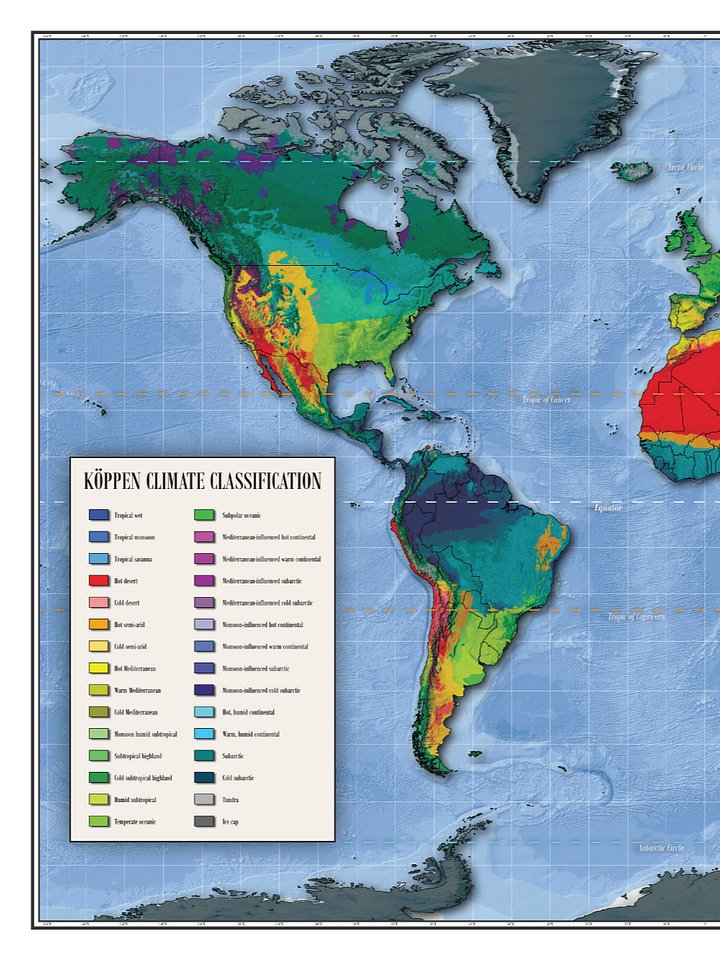 Köppen Climate Topographic World Map (FRAMED) product image (2)