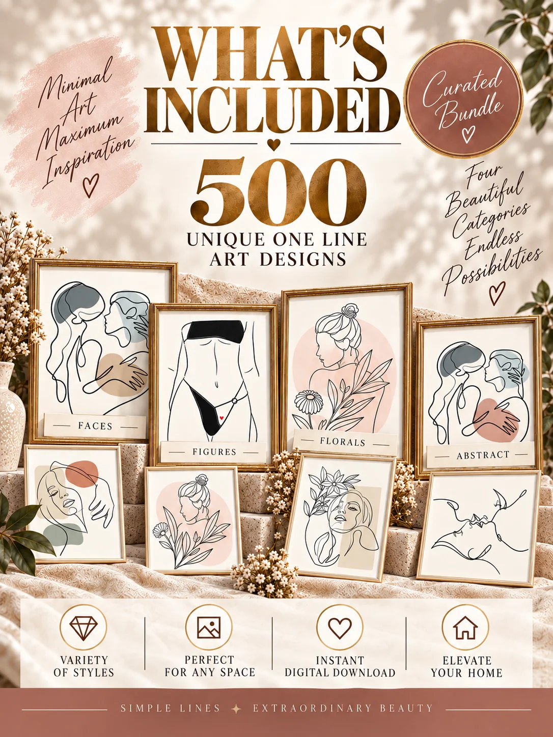 500 One Line Art Prints Bundle, Minimalist Woman Wall Decor, Feminine Body Drawings product image (2)