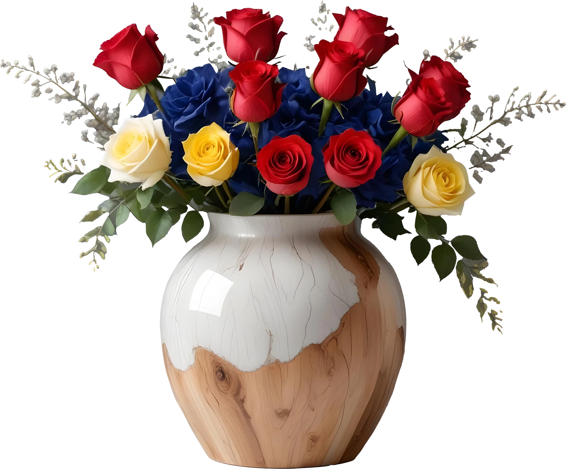 Rustic Romance Wooden Vase with Multicolor Roses PNG product image (1)