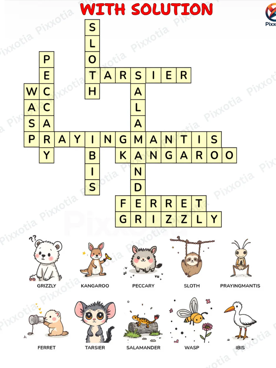 Animal Crossword Puzzle PDF | Fun Learning Activity | Printable with Solutions product image (7)
