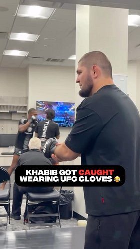 Khabib just got caught backstage putting on the UFC gloves 😭 Never thought we’d see it again