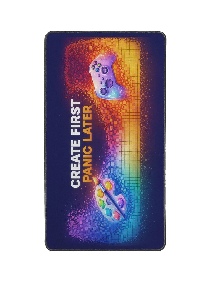 Create First Panic Later Pixelated Desk Mat - Navy product image (1)