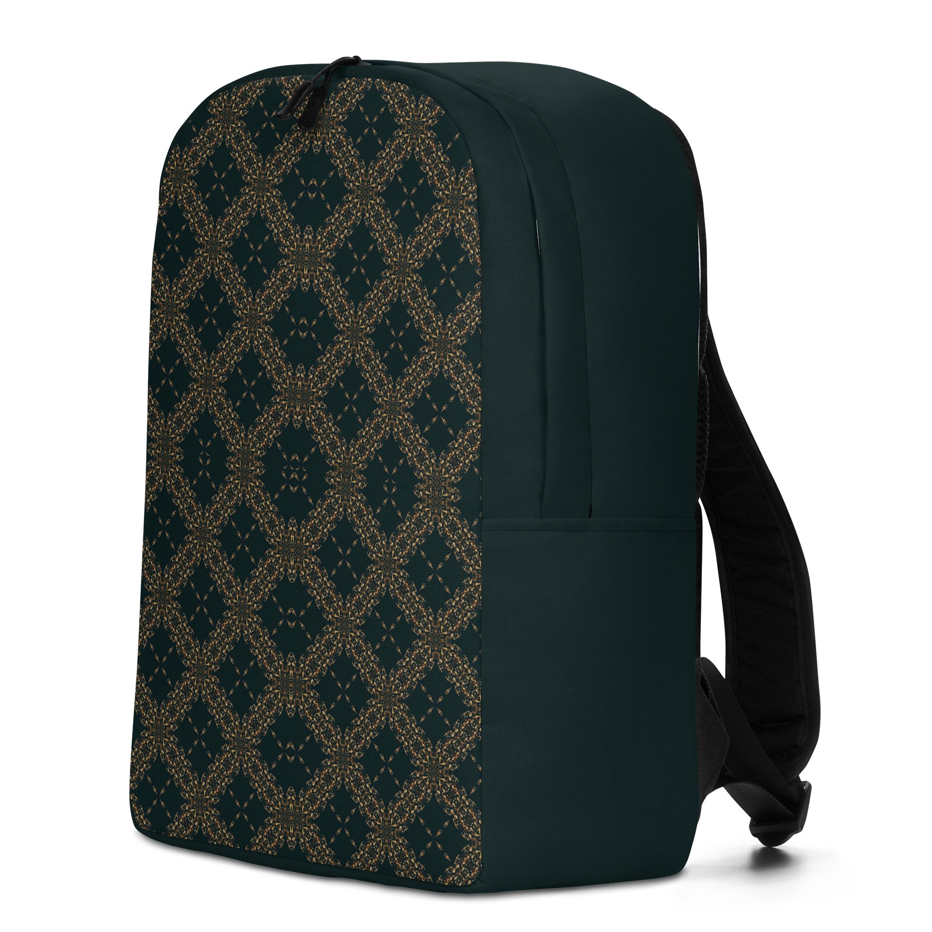 Dark Green Gold Pattern Backpack Elegant Minimalist Bag product image (2)