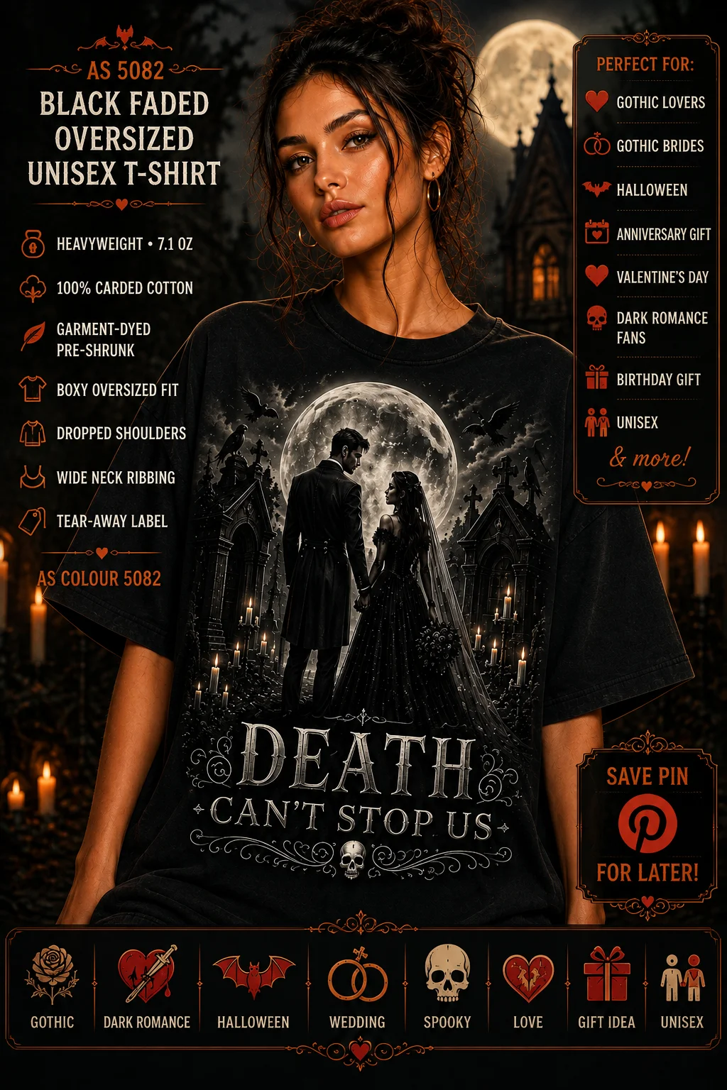 Death Can't Stop Us Gothic Wedding T-Shirt | Gothic Bride Bachelorette Party Bridal Shower Gift product image (1)