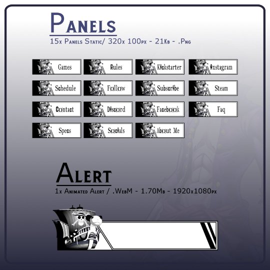 Luffy Black White Stream OVERLAY Pack, One Piece Overlay, Dark Anime twitch overlay, Anime black white Overlay, Black white stream overlay product image (4)