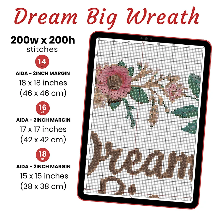 Dream Big Floral Wreath Cross Stitch Pattern product image (2)