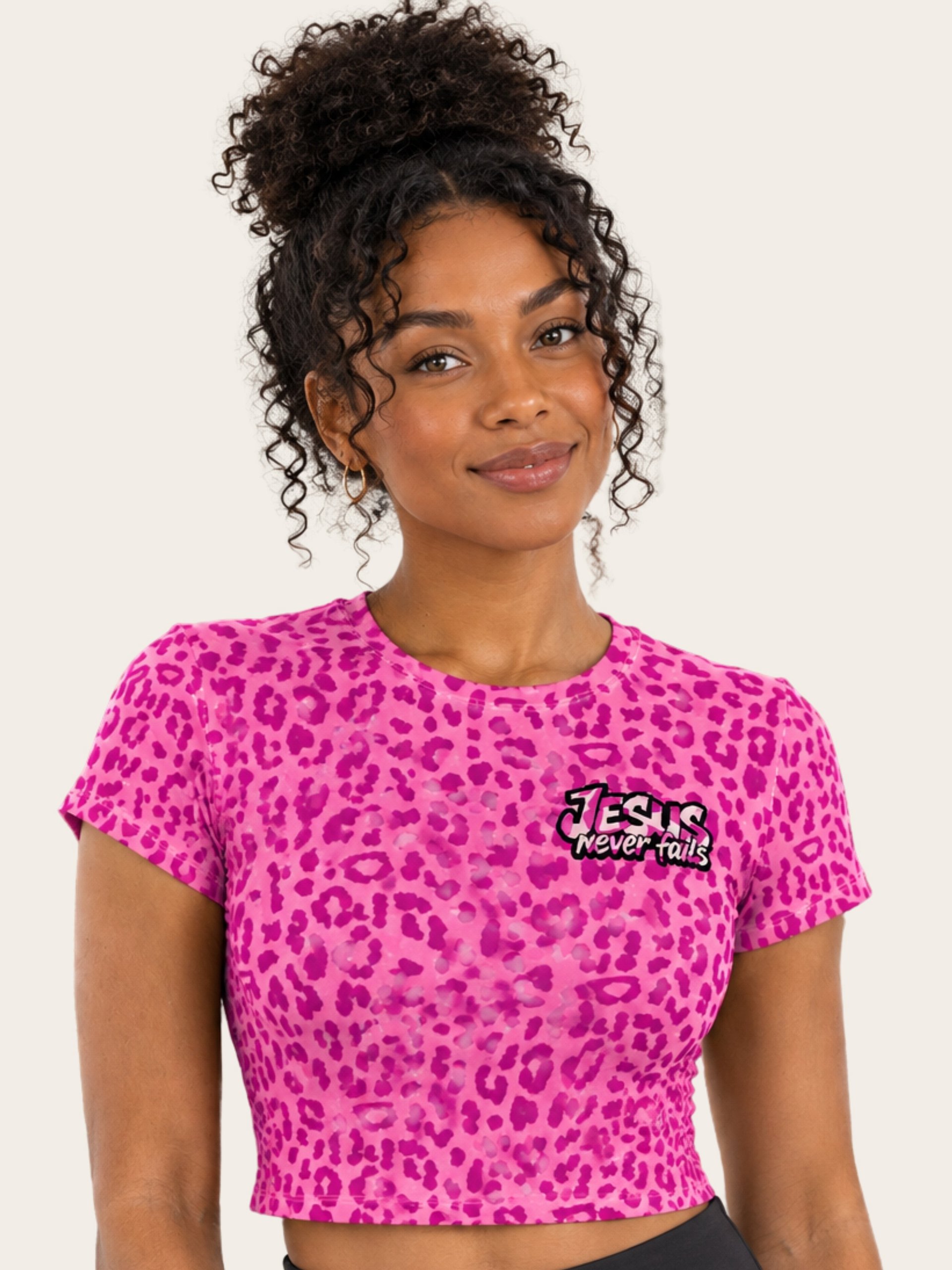 Jesus Never Fails Pink Leopard Print Crop Top product image (1)