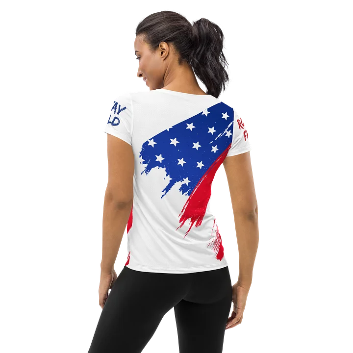 Roam Free • Stay Wild – Patriotic Women’s Flag Adventure Shirt product image (1)
