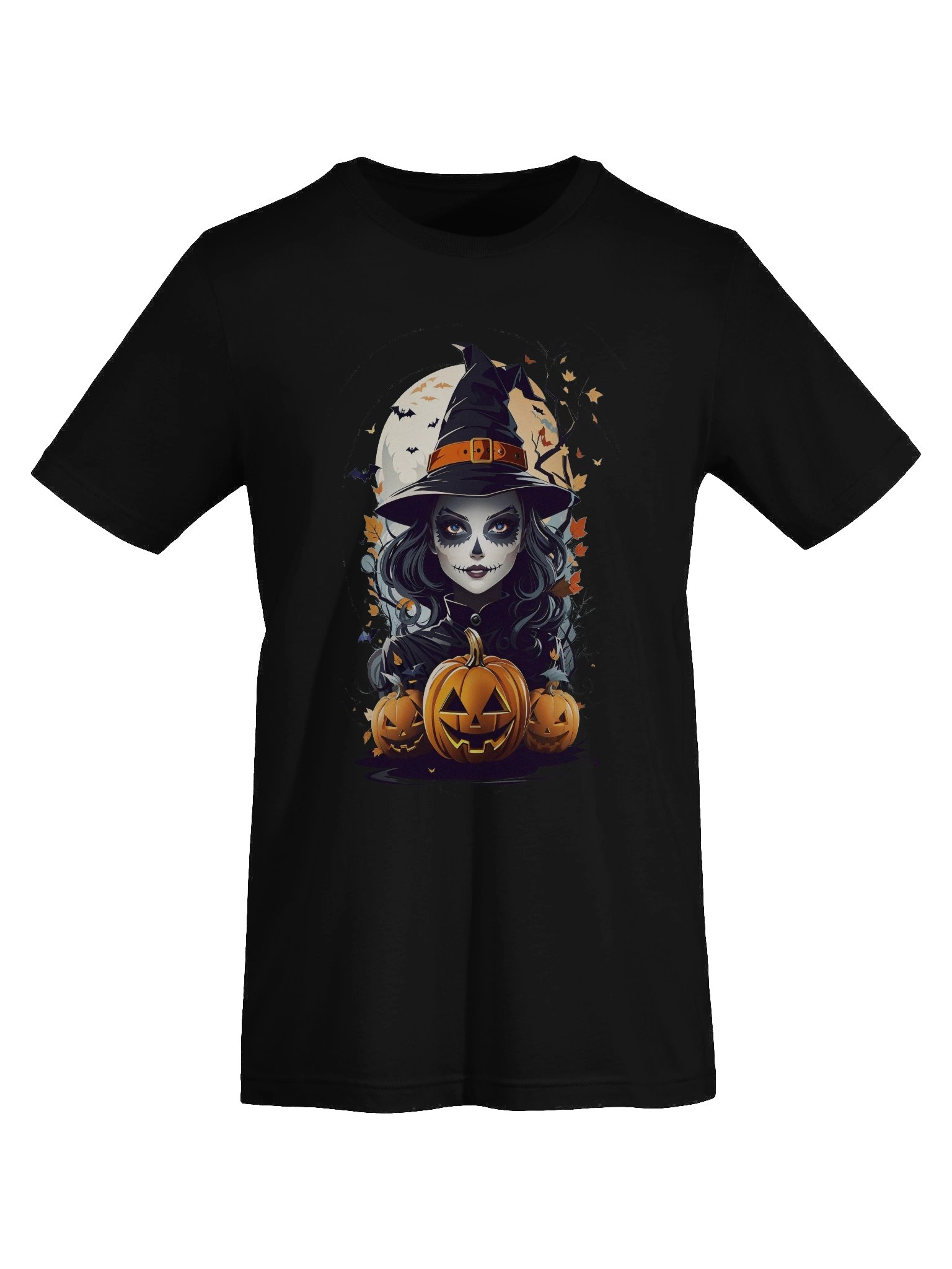 Witch and Pumpkins T-Shirt – Spooky Halloween Witch Tee, Gothic Jack-o’-Lantern Shirt product image (74)