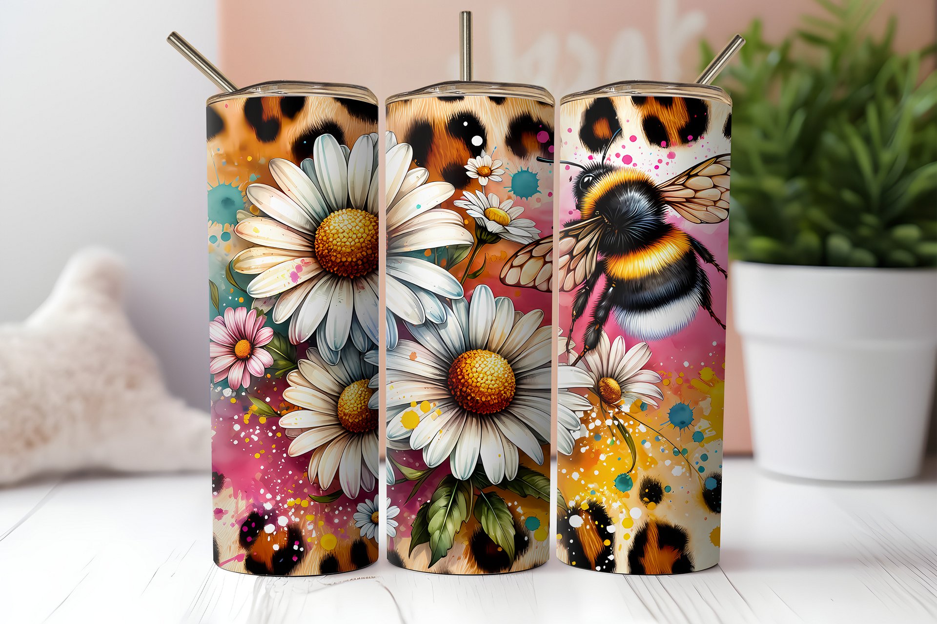 Bee Blooms & Leopard Tumbler: Sip with Style! product image (2)