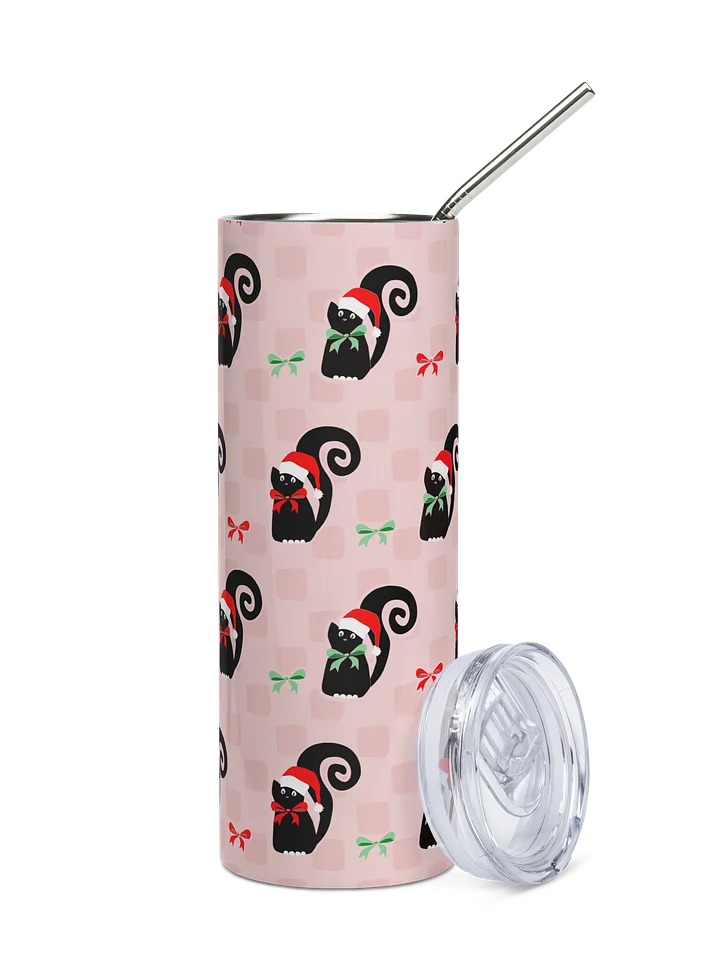 Christmas Kitties in a Row 20 oz Stainless Steel Tumbler with Straw - Pink product image (1)