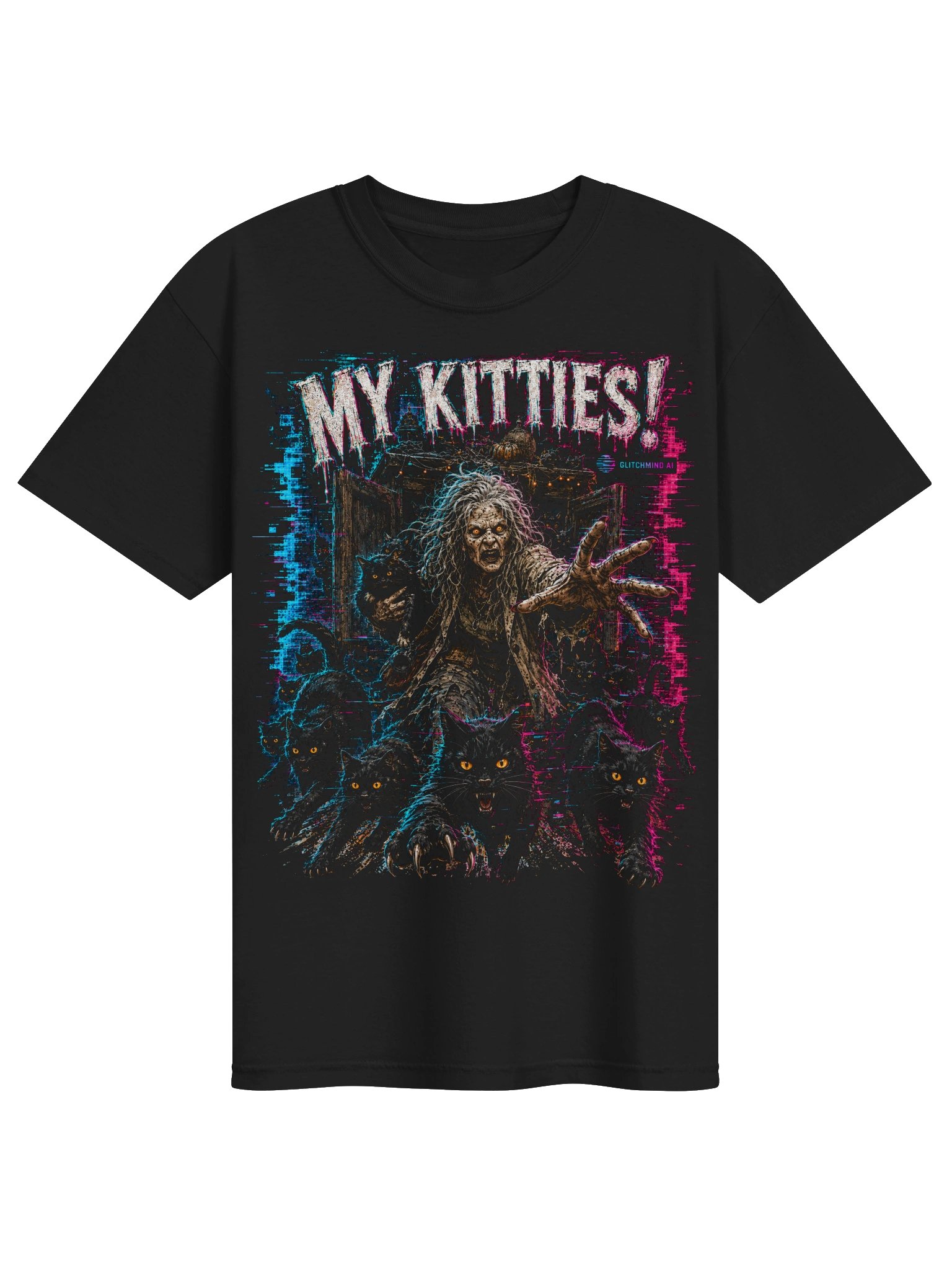 My Kitties! Zombie Cat Lady Glitch T-Shirt product image (1)