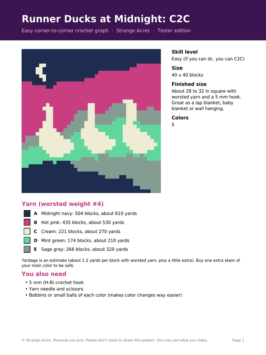 Runner Ducks at Midnight: C2C Crochet Blanket Pattern (PDF Download) product image (1)