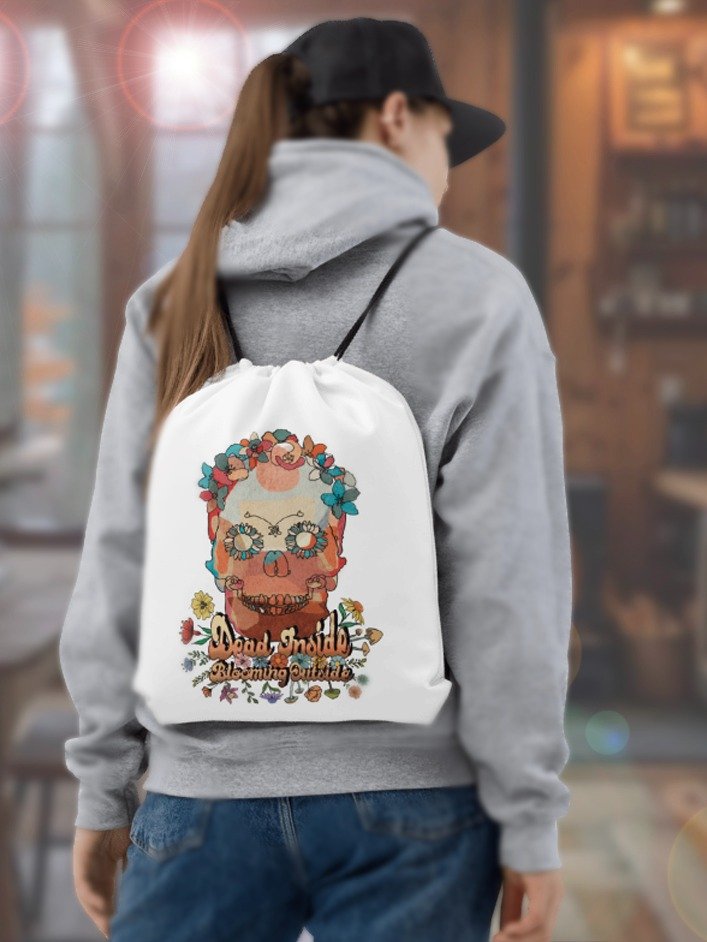 Dead Inside Blooming Outside Drawstring Bag product image (1)