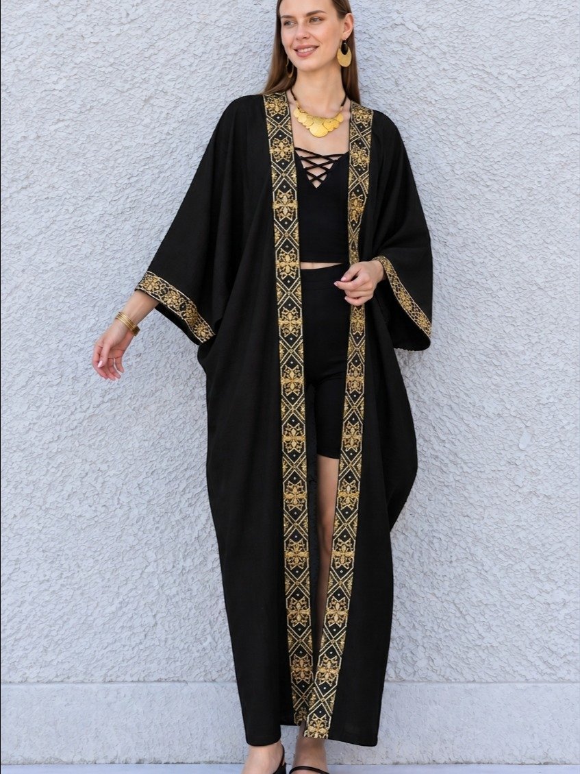Egyptian Cotton-Linen Embroidered Boho Kimono Duster product image (1)