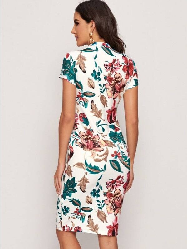 ADLEST Clasi Floral Print Mock Neck Bodycon Dress,Summer Dresses For Women product image (4)