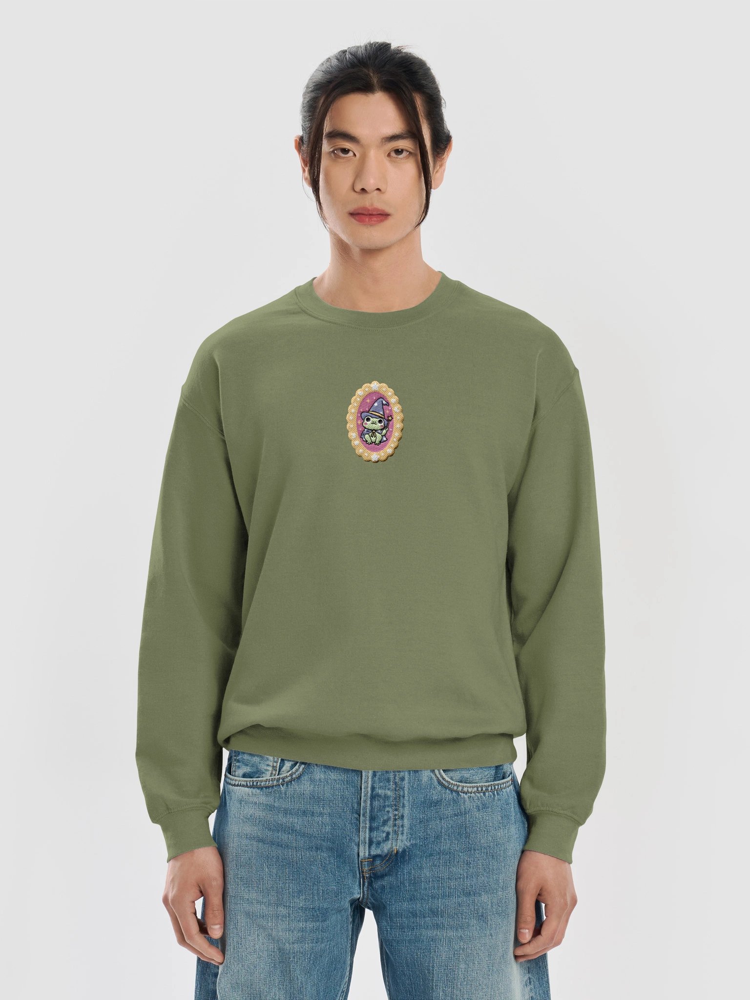 Embroidered Frog Wizard Sweatshirt (Pink Background) product image (5)