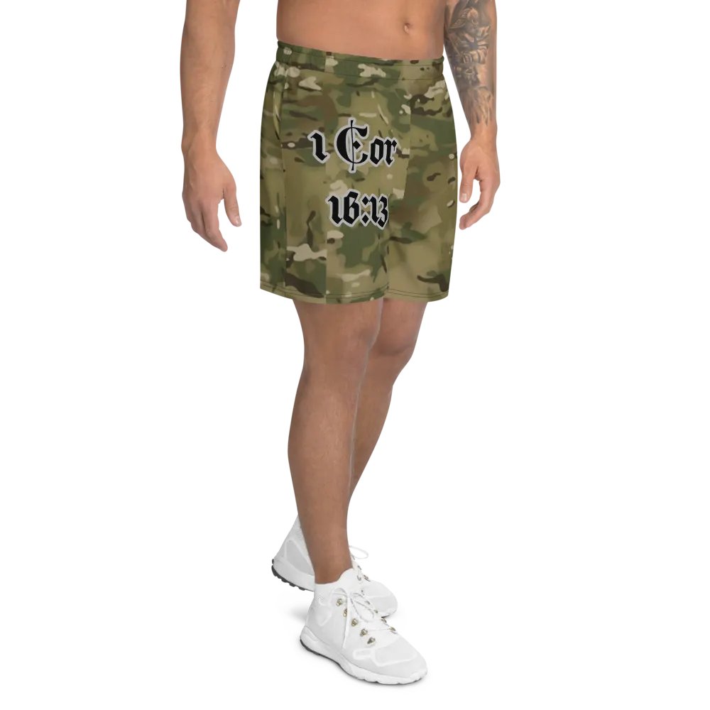 Faithful Camo: 1 Corinthians 16:13 Unisex Athletics Shorts - Multicam product image (8)
