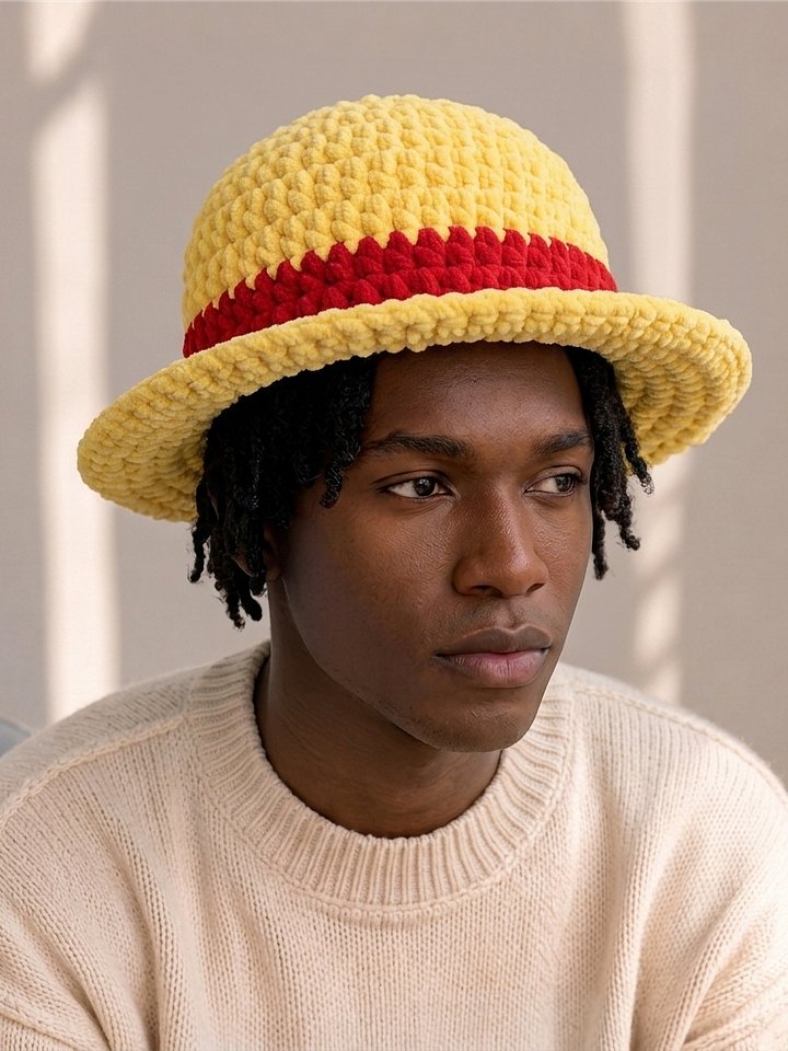 Handmade Crochet Straw Hat Pirate Captain Inspired product image (2)