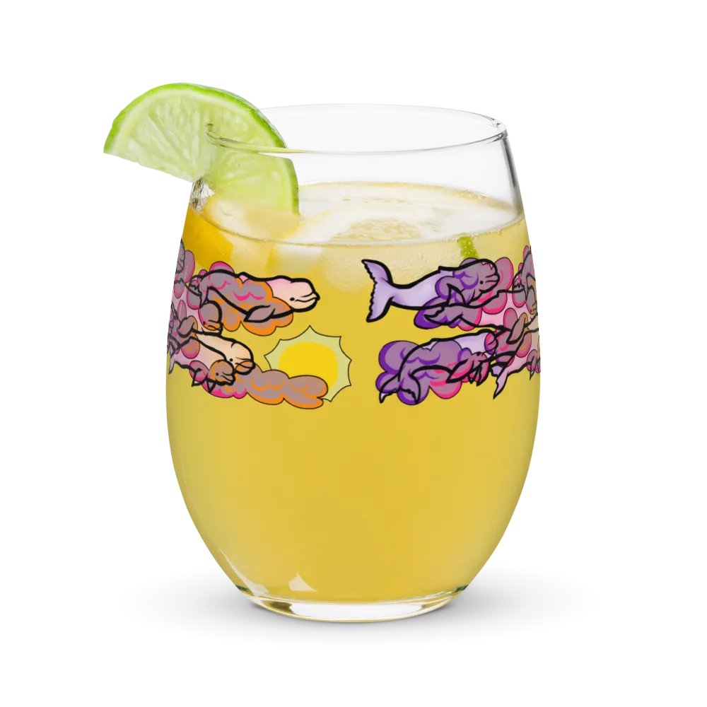 sunset beluga whales stemless wine glass product image (10)