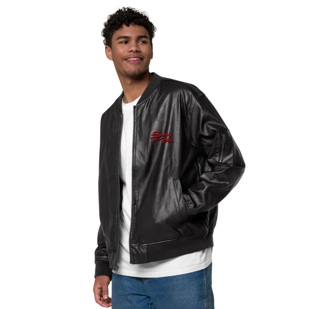 Bubbly and a B (cherry shadow design) faux leather bomber jacket product image (4)