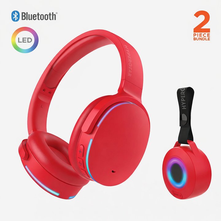 HyperGear Bluetooth-Compatible LED Headphones & Portable Speaker Bundle Wireless Audio Essentials Duo Light Up Headset Gift for Kids Teens Earbud Electronic product image (1)
