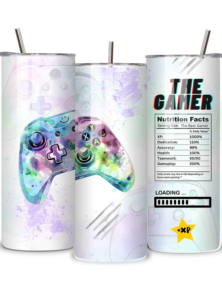 The Gamer 20oz Skinny Tumbler with Metal Straw – Fun Gaming Controller Design – Double-Walled Insulated Stainless Steel Tumbler for Hot & Cold Drinks, Gift for Gamers product image (2)