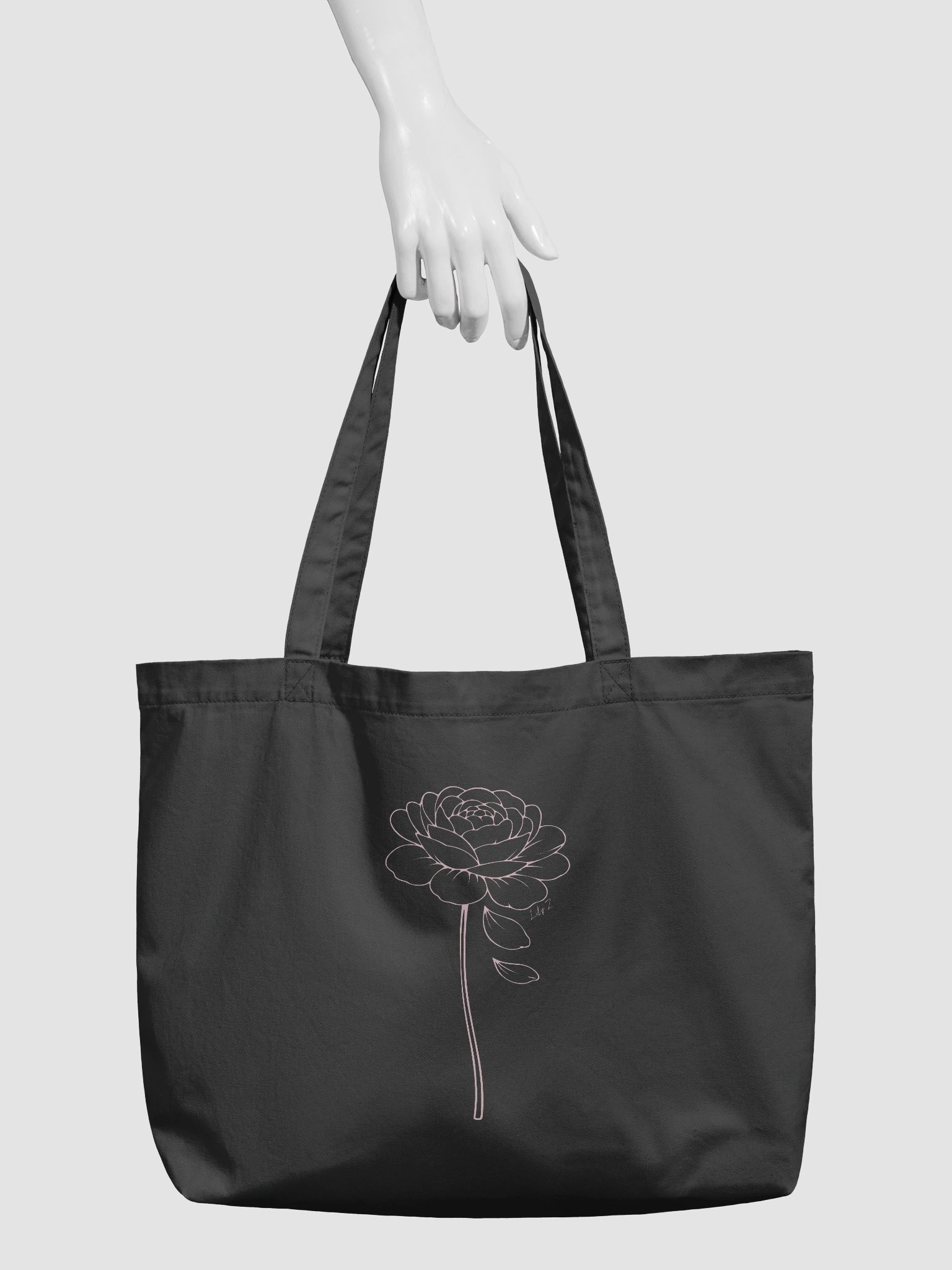 Rose "love hard" Organic Cotton Tote Bag - Black product image (4)