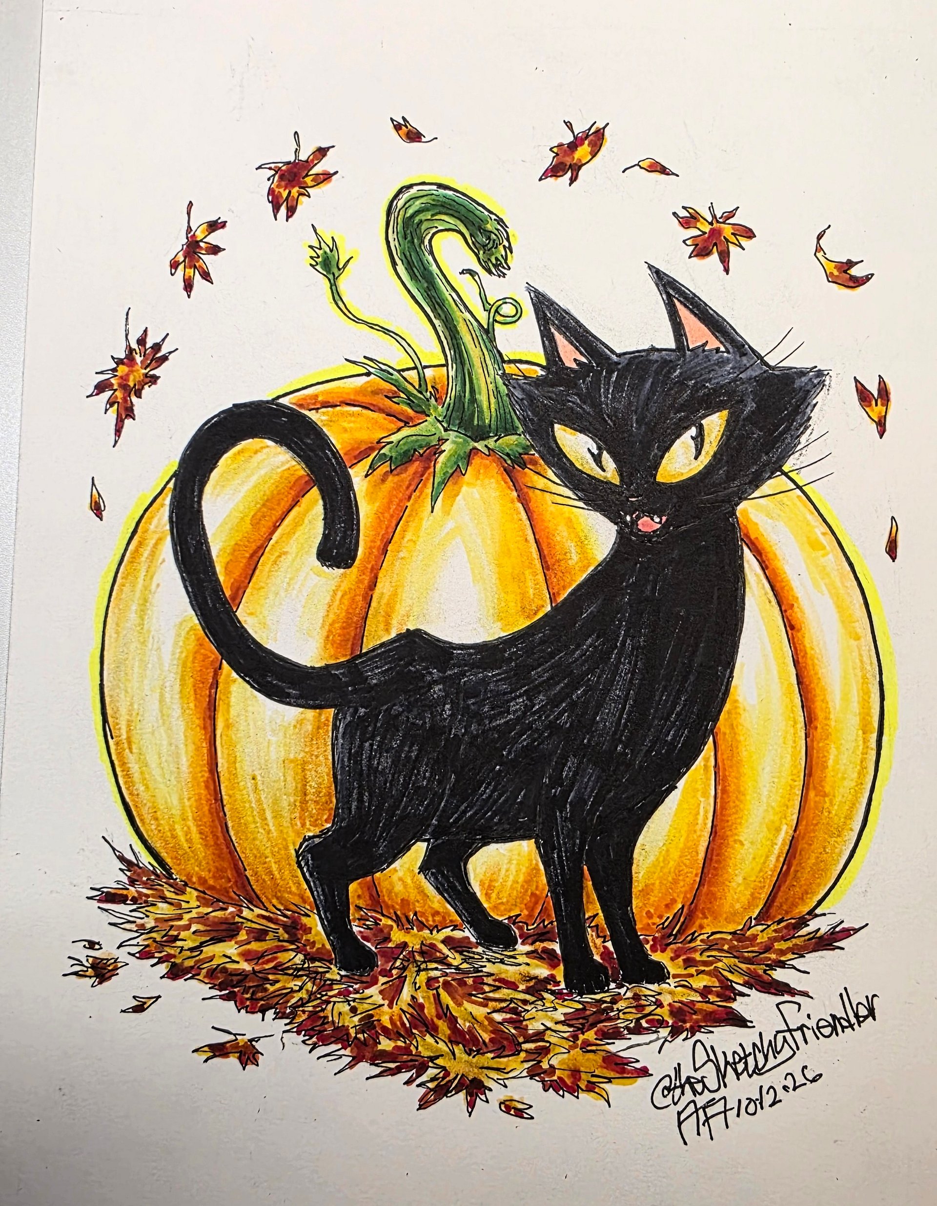 The season of the spooky cat - Sketchy Friendler OOAK product image (1)