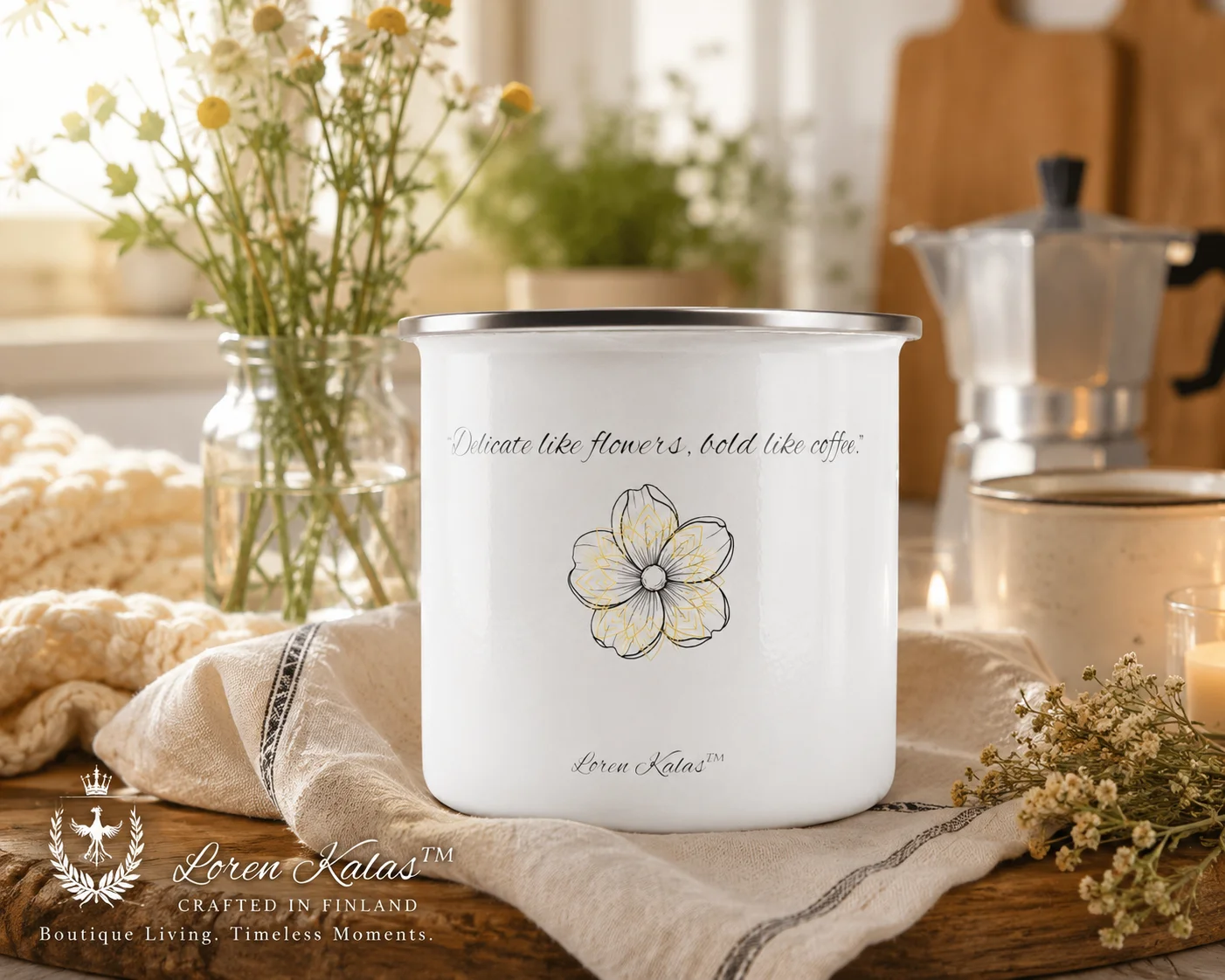 Loren Kalas™ Wildflower Enamel Mug | Elegant Yellow Botanical Cup | 12 oz product image (1)
