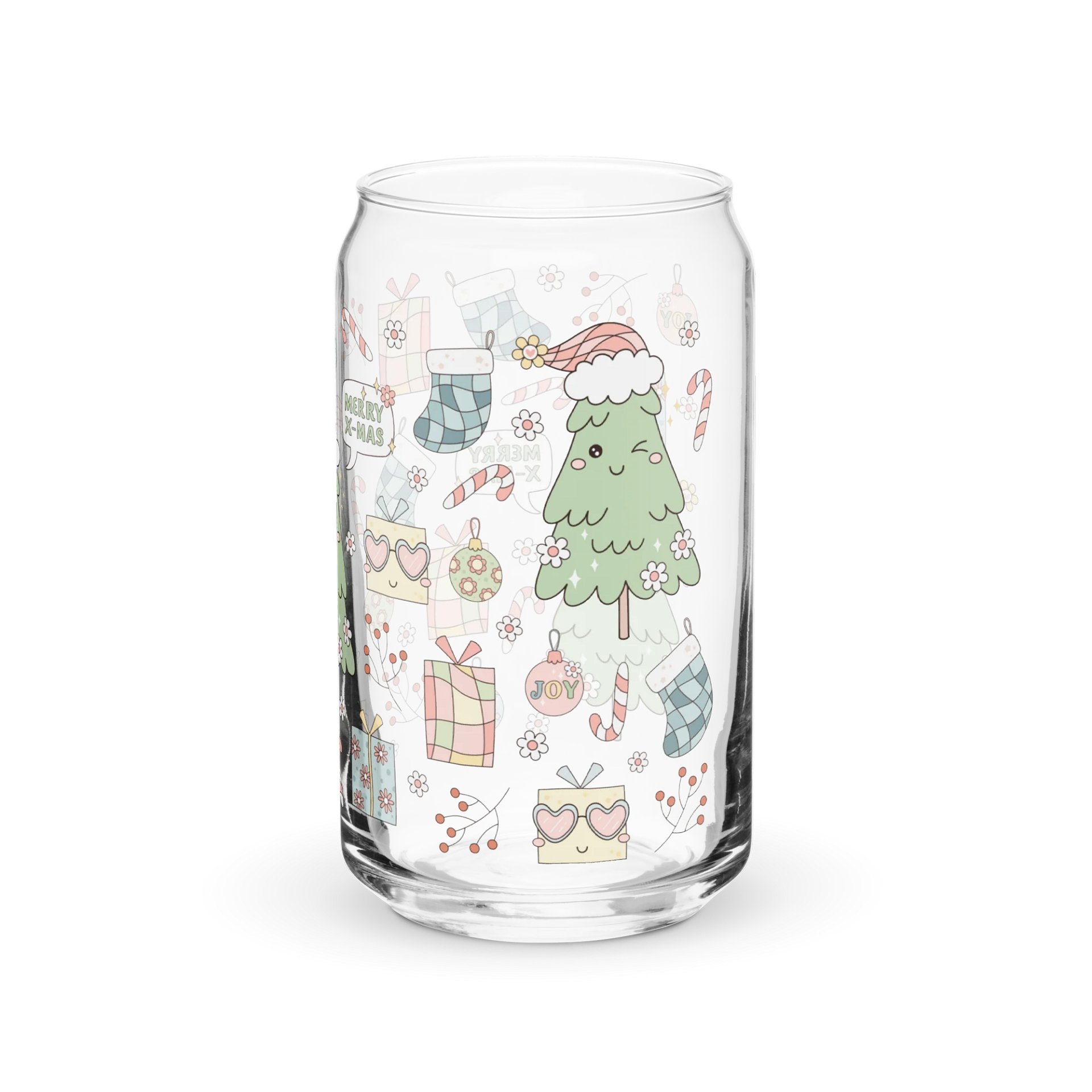 Retro Christmas Tree Glass Can Sipper 16 oz. product image (7)