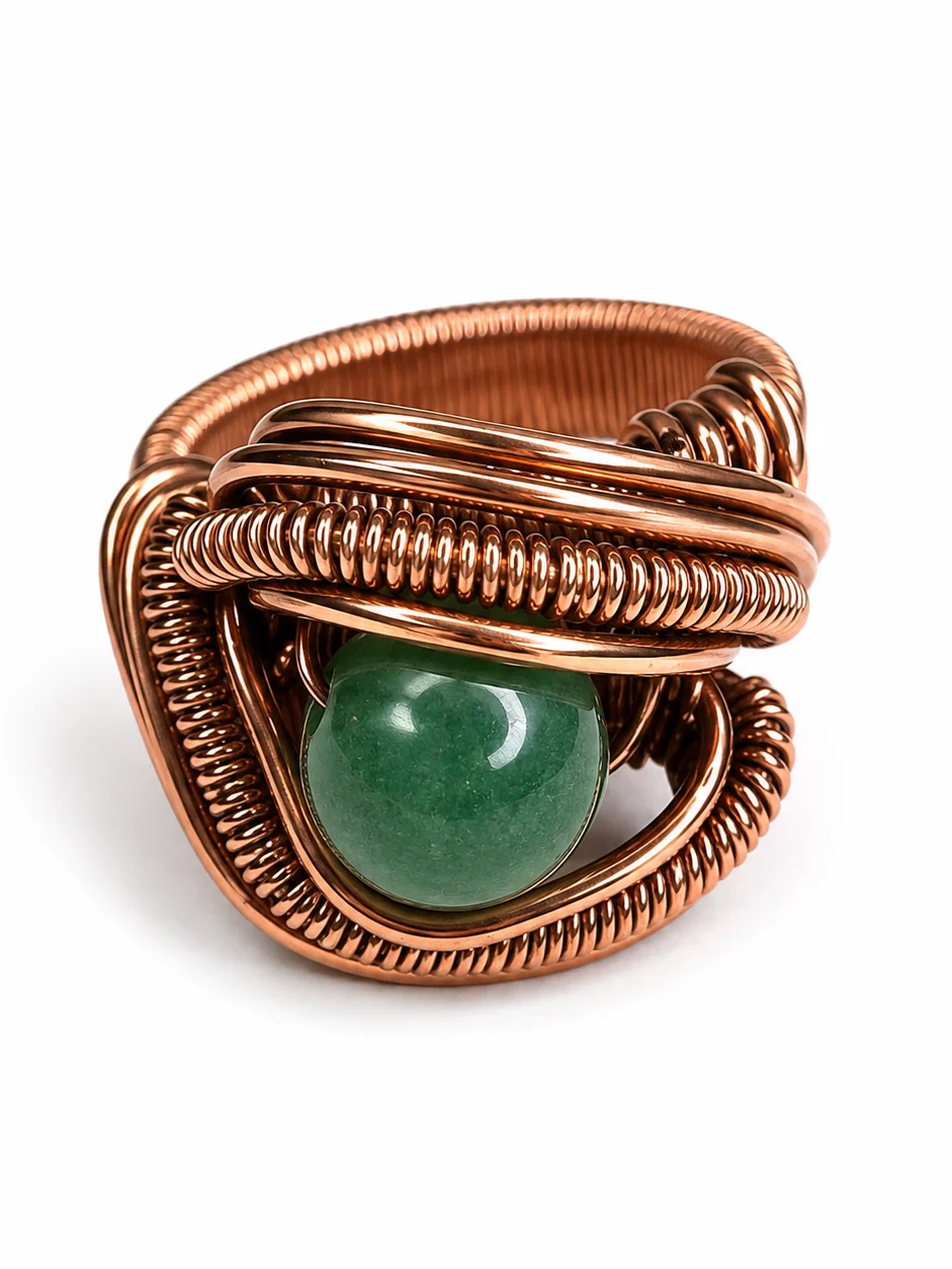 Handcrafted Copper Green Aventurine Crystal Ring product image (1)