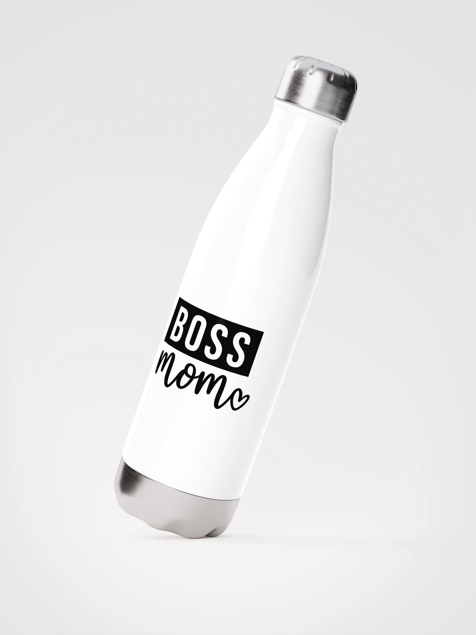 Boss Mom Water Bottle – Sleek Hydration with Bold Black Typography & Heart Detail product image (2)