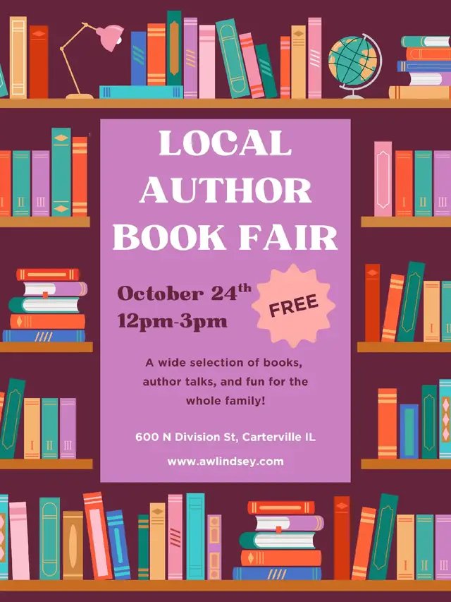 In 3 weeks I will be one of many authors at the Local Author Bookfair at awlindseylibrary in Carterville, IL!  Come by from 12 to 3 pm and see me! 📚 ✍️ 😉 #localauthor #annewestlindseydistrictlibrary #southernillinois #bookfair #seeyousoon 