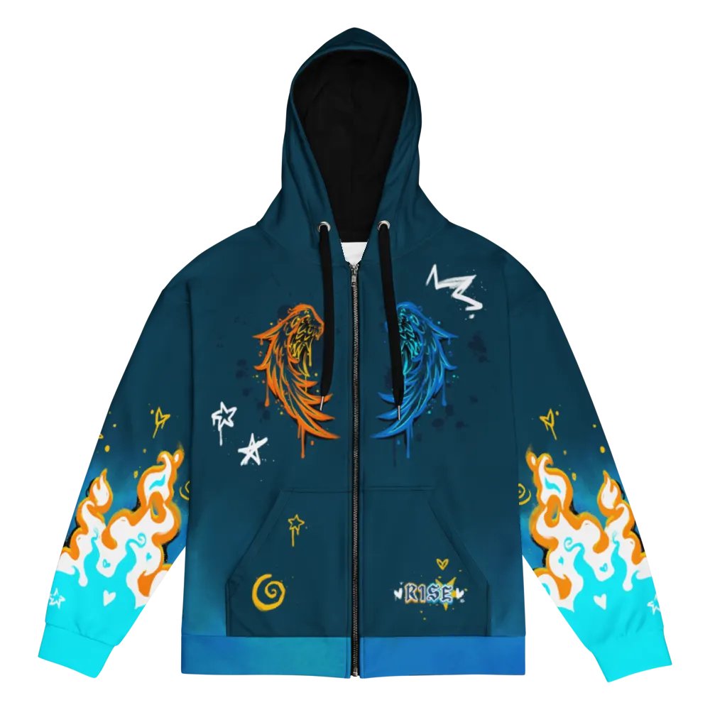 RISE Collection: Subtle Aroace Pride Phoenix Zip Hoodie - BLUE product image (3)