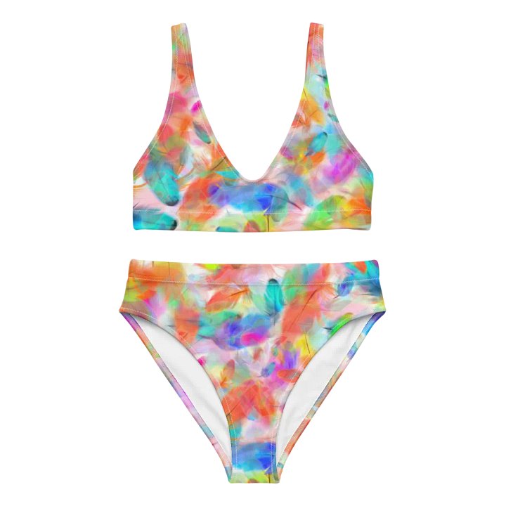 Colorful Feather Pattern Design High Waisted Bikini - v4 product image (2)