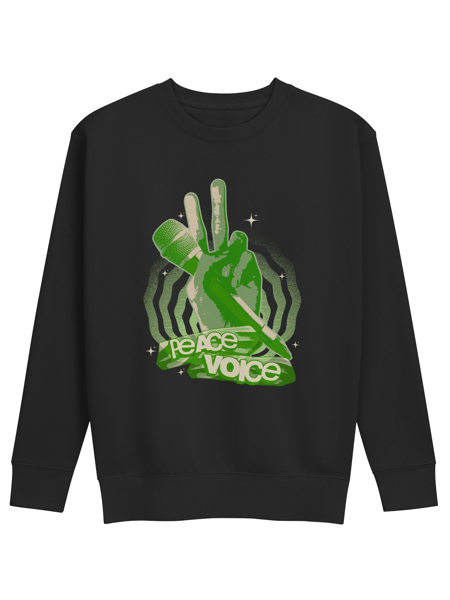 Peace Voice Sweatshirt - Hip Hop Microphone Hand Sign Sweatshirt | green design| Music Lover Rap Tee product image (1)